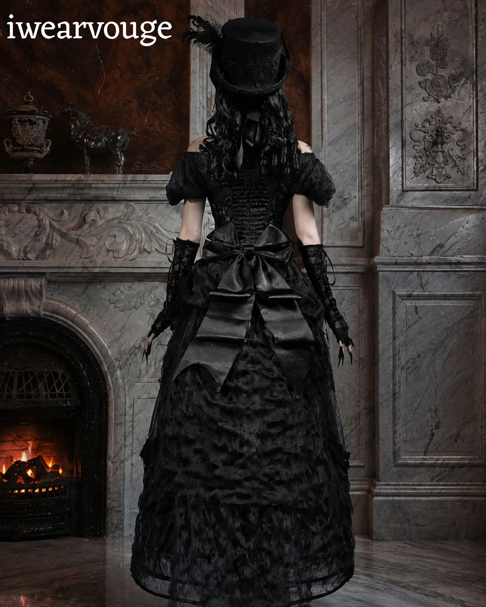 Black Gothic Victorian Dress, Steampunk Corset Gown, Vampire Witch Costume, Gothic Lolita Dress, Renaissance Cosplay Outfit - Image 2