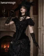 Black Gothic Victorian Dress, Steampunk Corset Gown, Vampire Witch Costume, Gothic Lolita Dress, Renaissance Cosplay Outfit