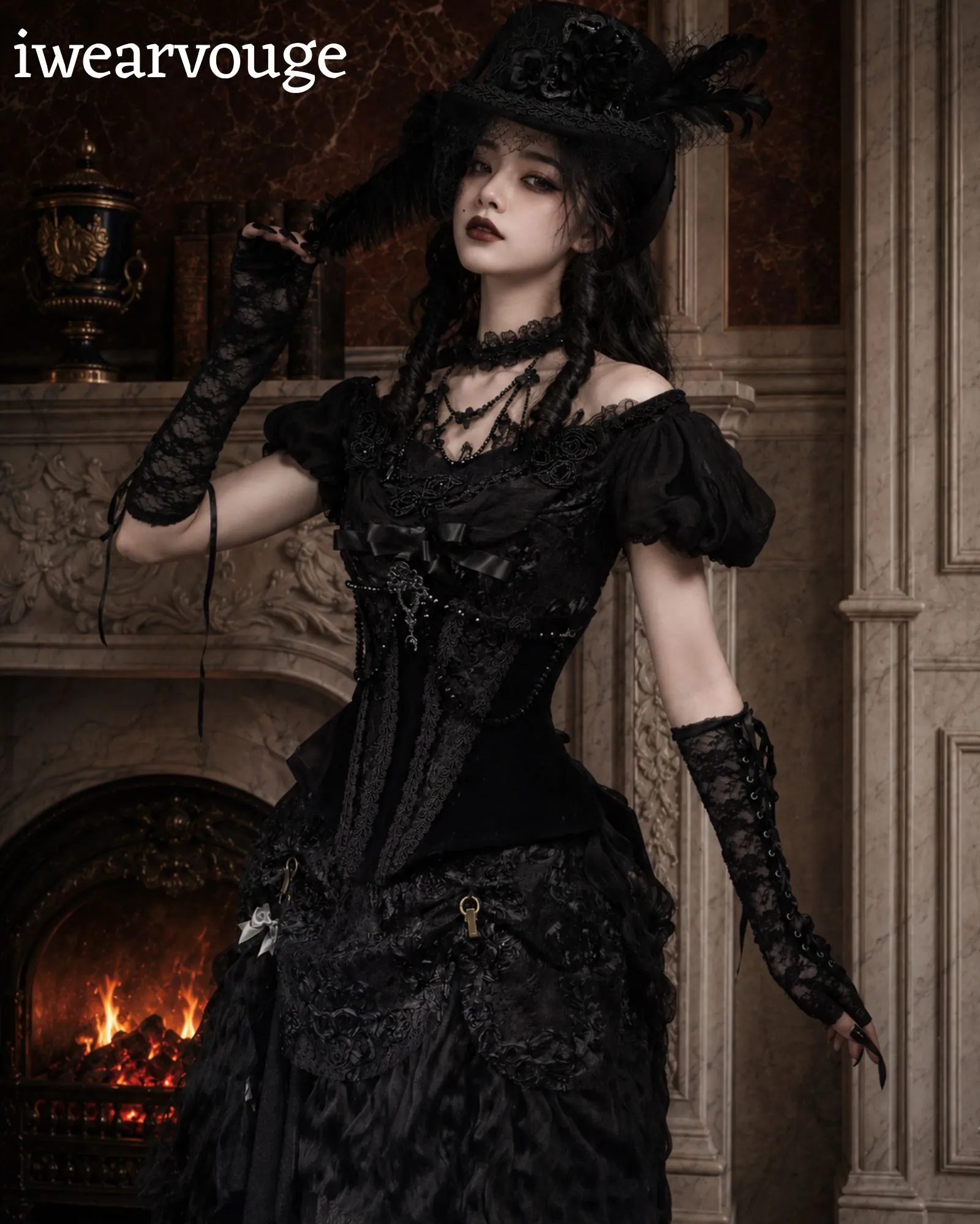 Black Gothic Victorian Dress, Steampunk Corset Gown, Vampire Witch Costume, Gothic Lolita Dress, Renaissance Cosplay Outfit - Image 3