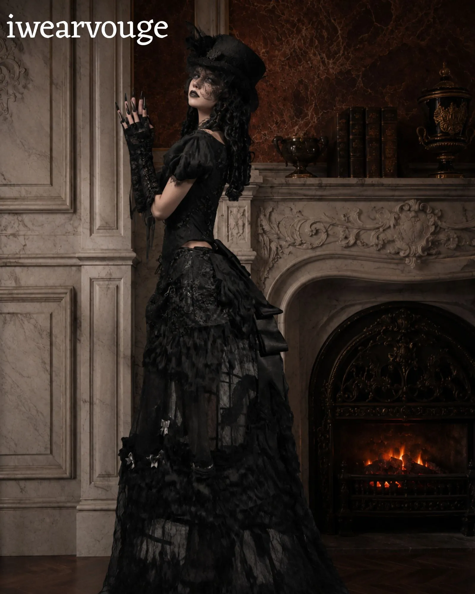 Black Gothic Victorian Dress, Steampunk Corset Gown, Vampire Witch Costume, Gothic Lolita Dress, Renaissance Cosplay Outfit - Image 4