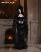 Black Gothic Victorian Gown, Vampire Queen Dress, Purple Corset Costume, Dark Fantasy Cosplay, Witch Dress, Gothic Halloween Outfit
