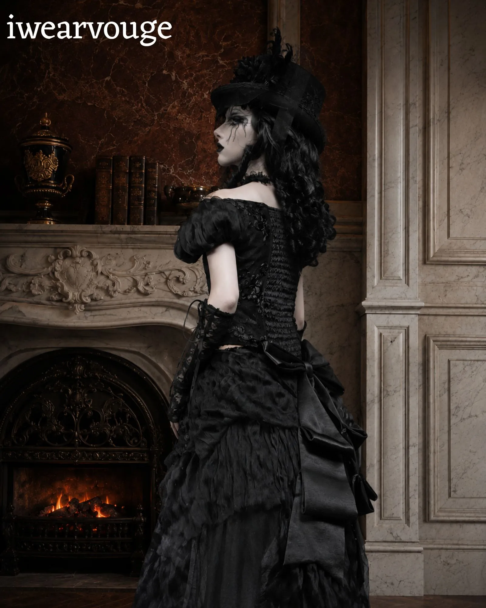Black Gothic Victorian Dress, Steampunk Corset Gown, Vampire Witch Costume, Gothic Lolita Dress, Renaissance Cosplay Outfit - Image 6