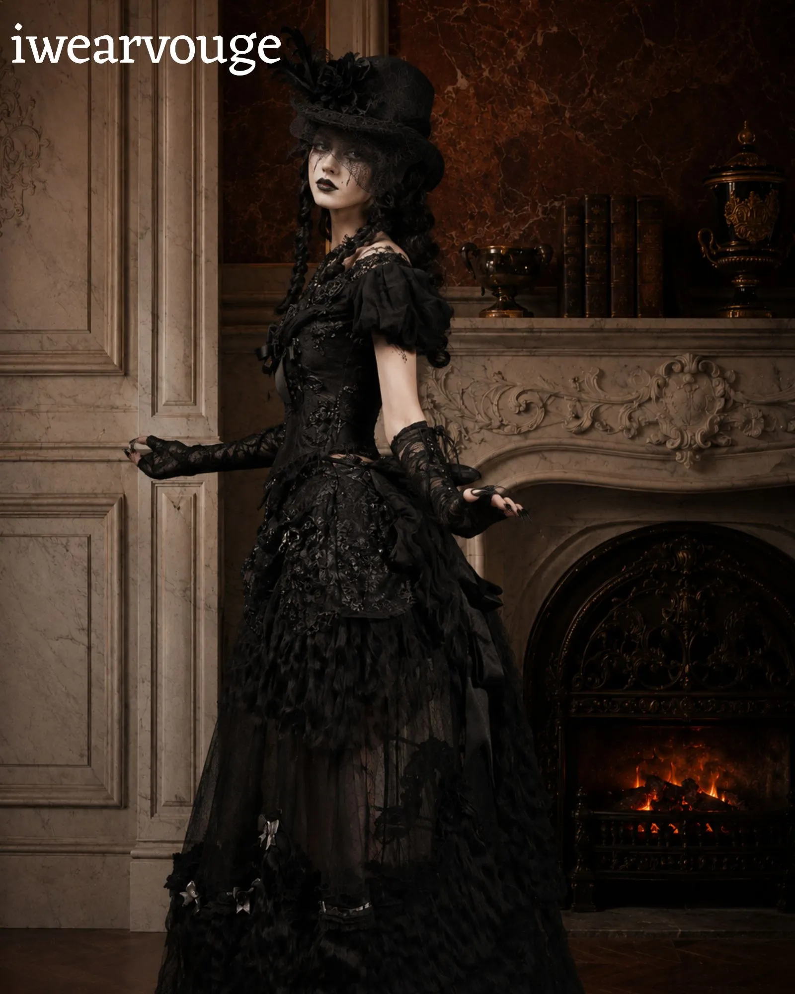 Black Gothic Victorian Dress, Steampunk Corset Gown, Vampire Witch Costume, Gothic Lolita Dress, Renaissance Cosplay Outfit - Image 8