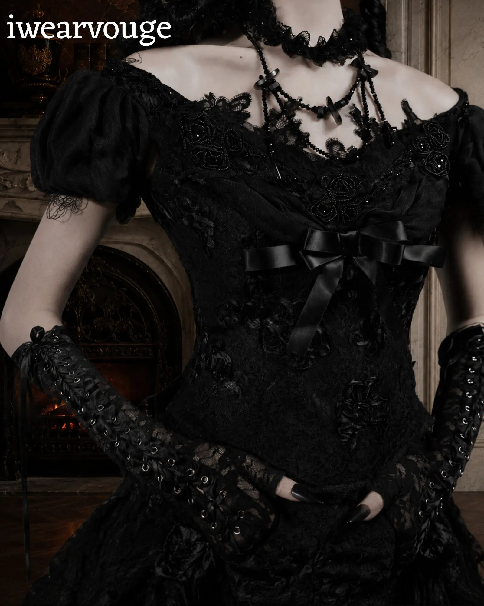 Black Gothic Victorian Dress, Steampunk Corset Gown, Vampire Witch Costume, Gothic Lolita Dress, Renaissance Cosplay Outfit - Image 7