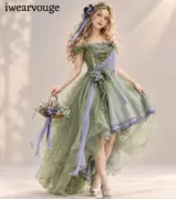 Sage Green Fairy Dress, Lavender Corset High Low Gown, Woodland Fantasy Costume