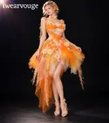 Orange Floral Fairy Dress, Woodland Fantasy Costume, Fairycore High Low Tulle Gown