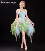 Blue Green Fairy Fantasy Dress, Floral Garden Princess Costume, Fairy Cosplay Gown