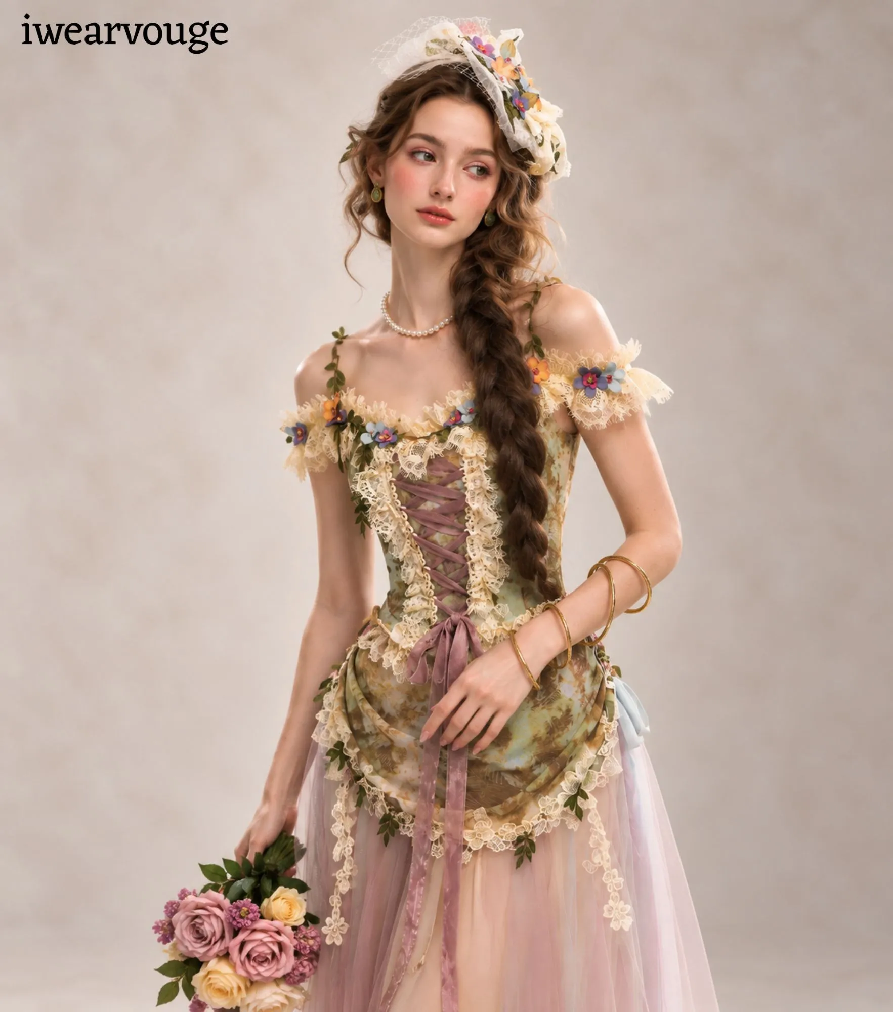 Vintage Fairy Corset Dress, Cottagecore Tulle Gown, Romantic Woodland Fantasy Costume - Image 4