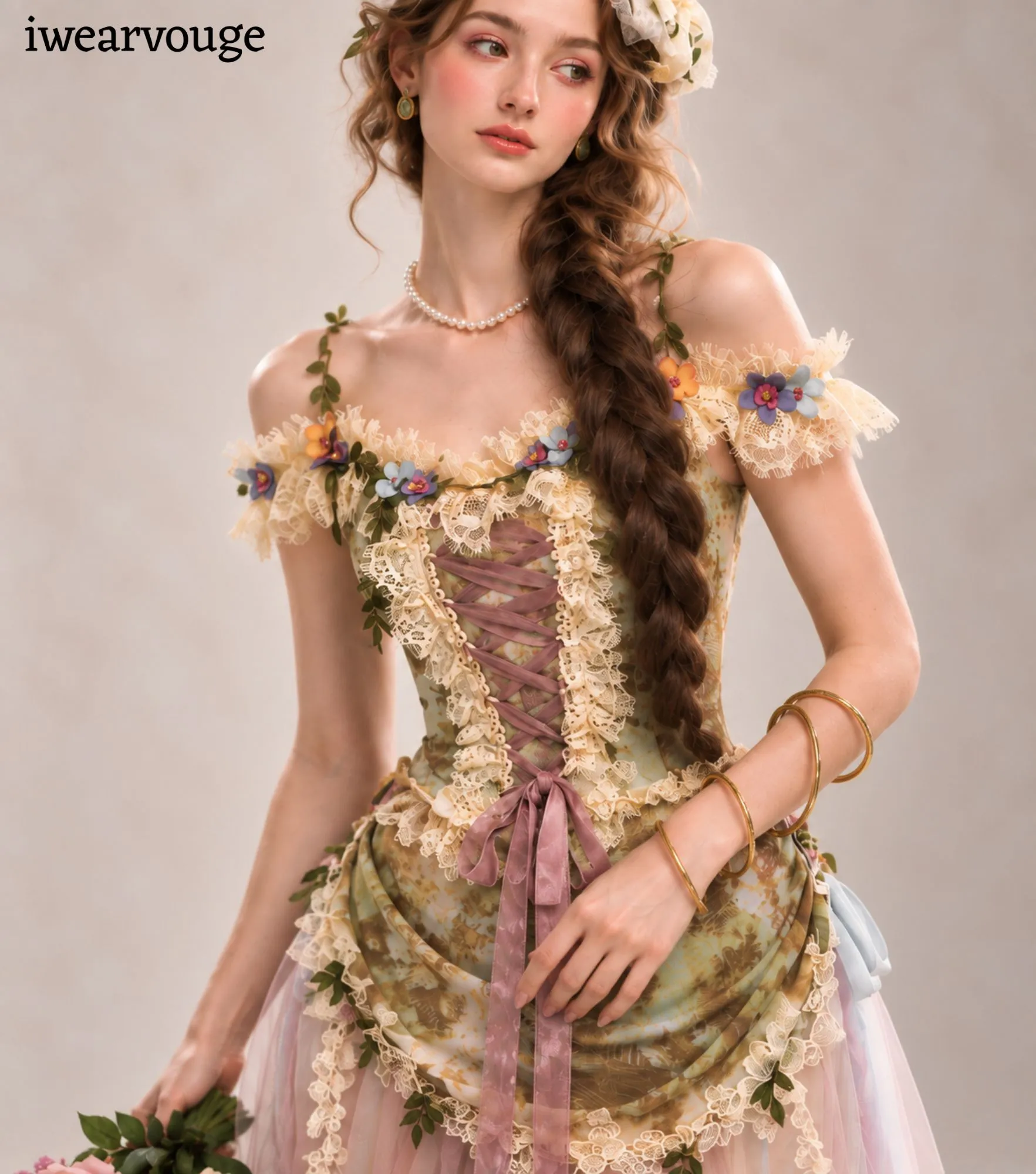 Vintage Fairy Corset Dress, Cottagecore Tulle Gown, Romantic Woodland Fantasy Costume - Image 2